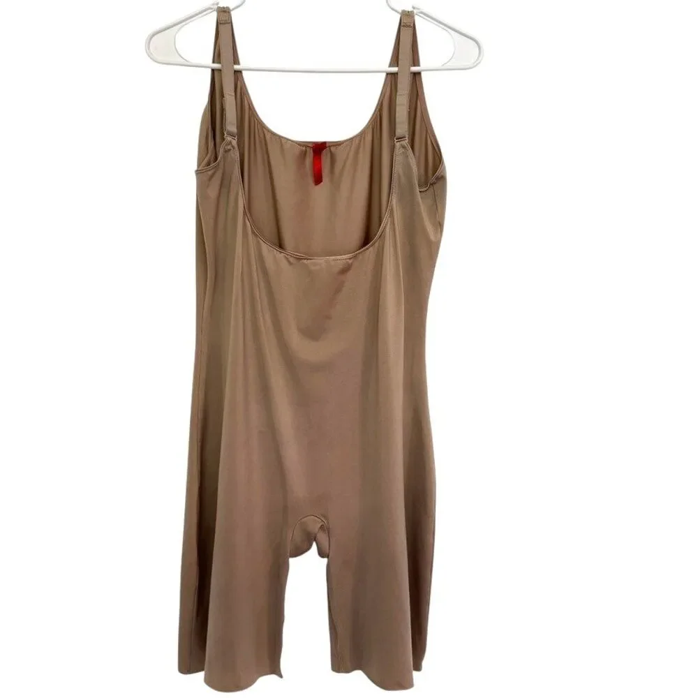 Spanx Slimplicity Open-Bust Mid Thigh Bodysuit Size 2X Nude Shape Wear Plus Size